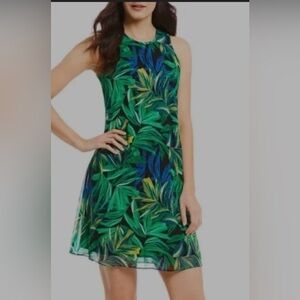 Calvin Klein Green and Blue Tropical Print Dress